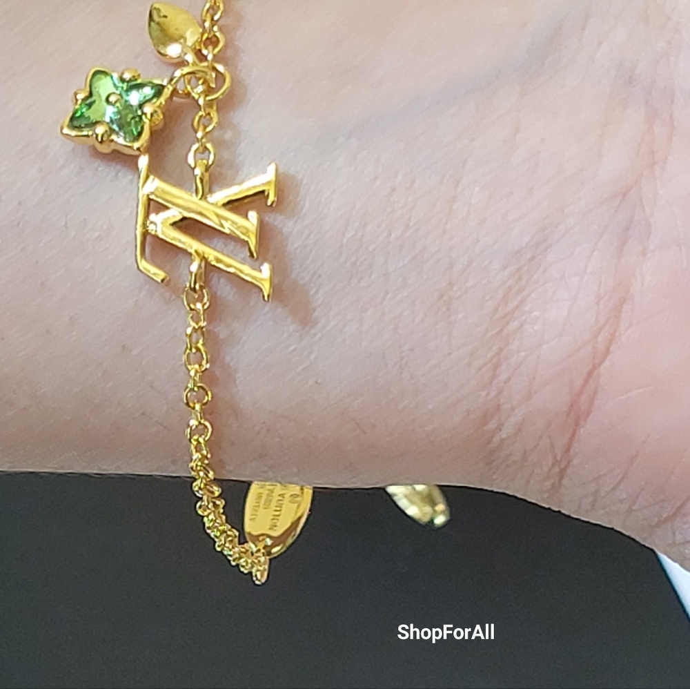 Louis Vuitton Gold and Green Flower Charm Bracelet - Picture 6 of 13